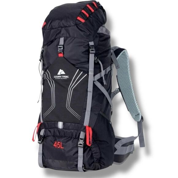 Ozark Trail 45L Montpelier Hiking Travel Backpack Hydration Compatible Black Red - Picture 3 of 12
